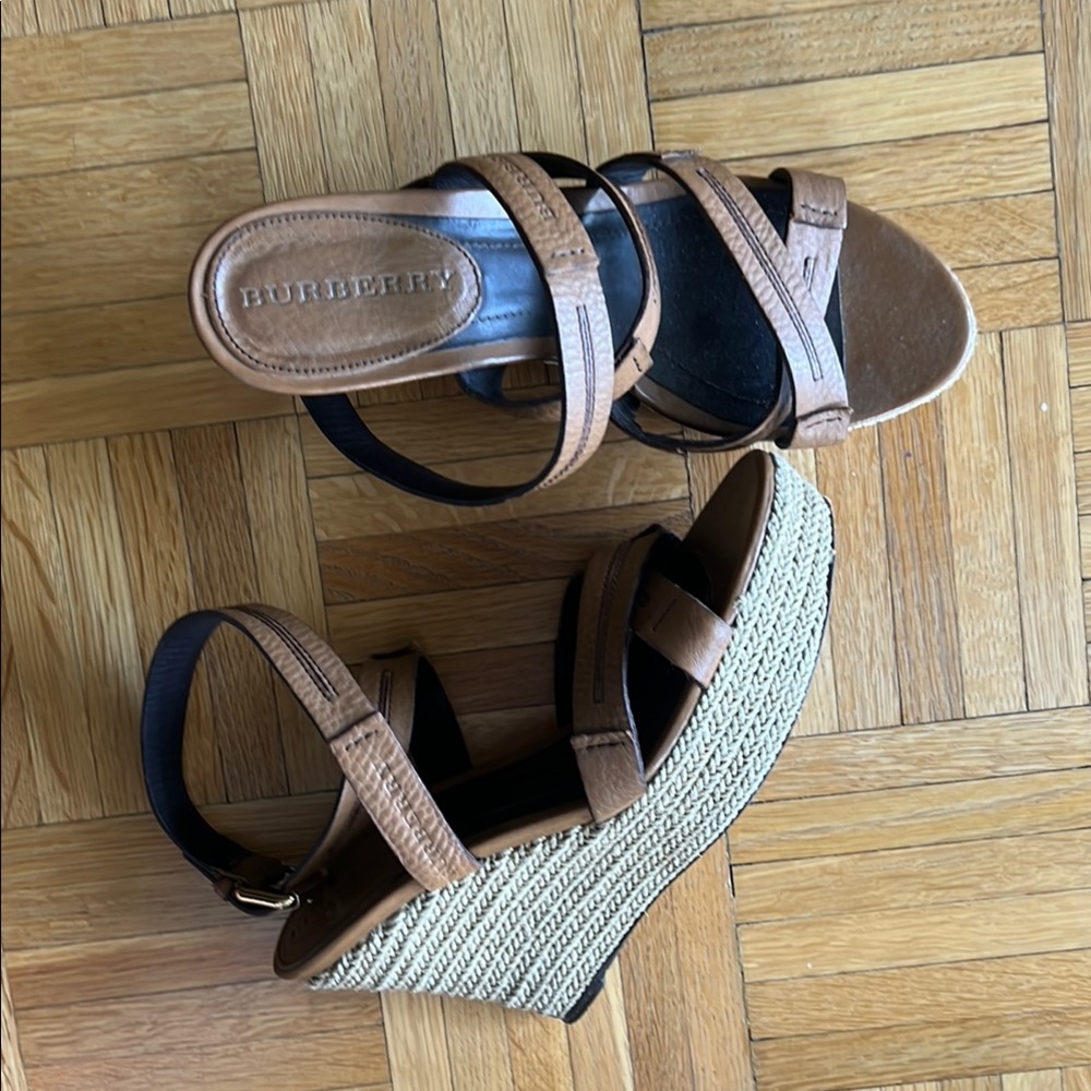 Burberry Brown and Black Wedge Sandals